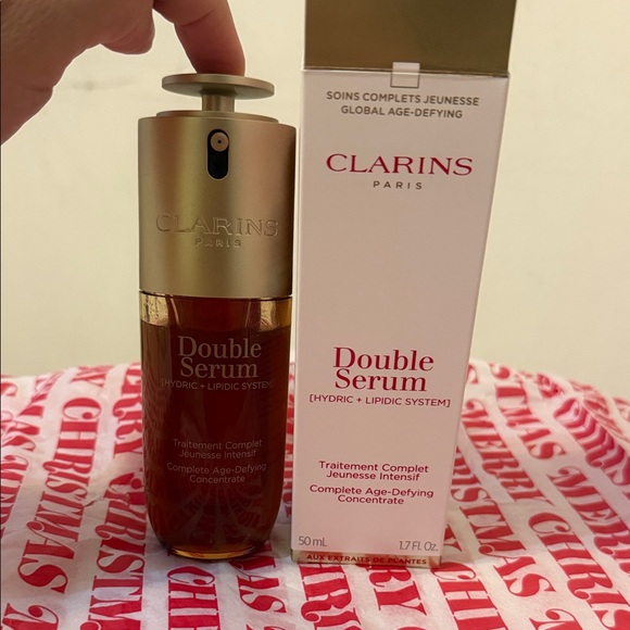 Clarins Double Serum 1.7oz 50 ml used two pumpslevel shown Retail $160